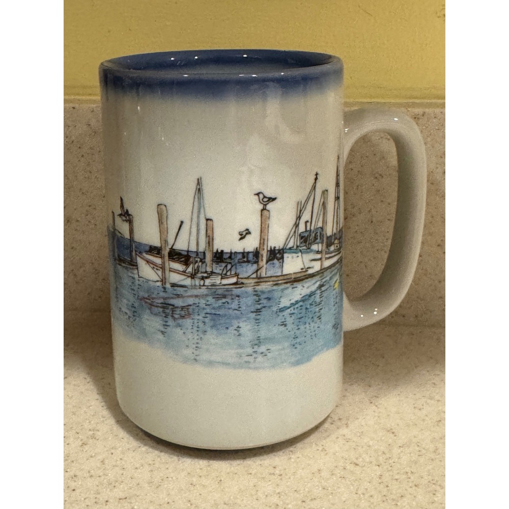 Otagiri Mug Cup Fishing Village Sailboats Harbor Nautical Sea